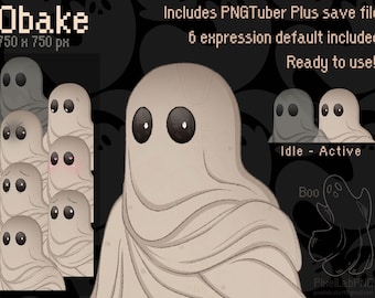 Fantasma dibujado a mano PNGTuber: avatar en streaming con expresiones