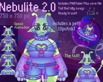 Nebulita - PNGTuber dibujado a mano / Mascota de nave espacial / PNGTuber Plus / Extraterrestre / Transmisión