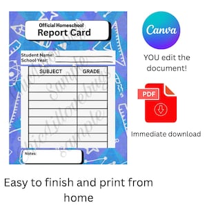 Plantilla editable de boleta de calificaciones de educación en casa / Informe imprimible de escuela privada / PDF digital / Plantilla de Canva / Descarga instantánea