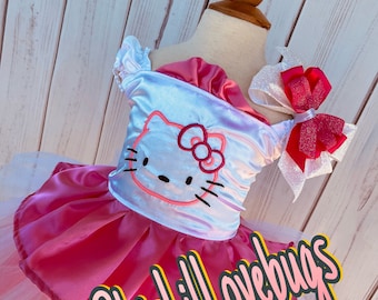 Hello Birthday kitty dress custom made any color scheme 12 month toddler baby 2t 3t