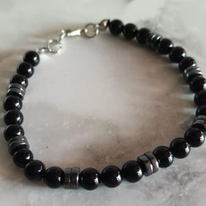 6mm Black Tourmaline and Hematite Men&#39;s Bracelet