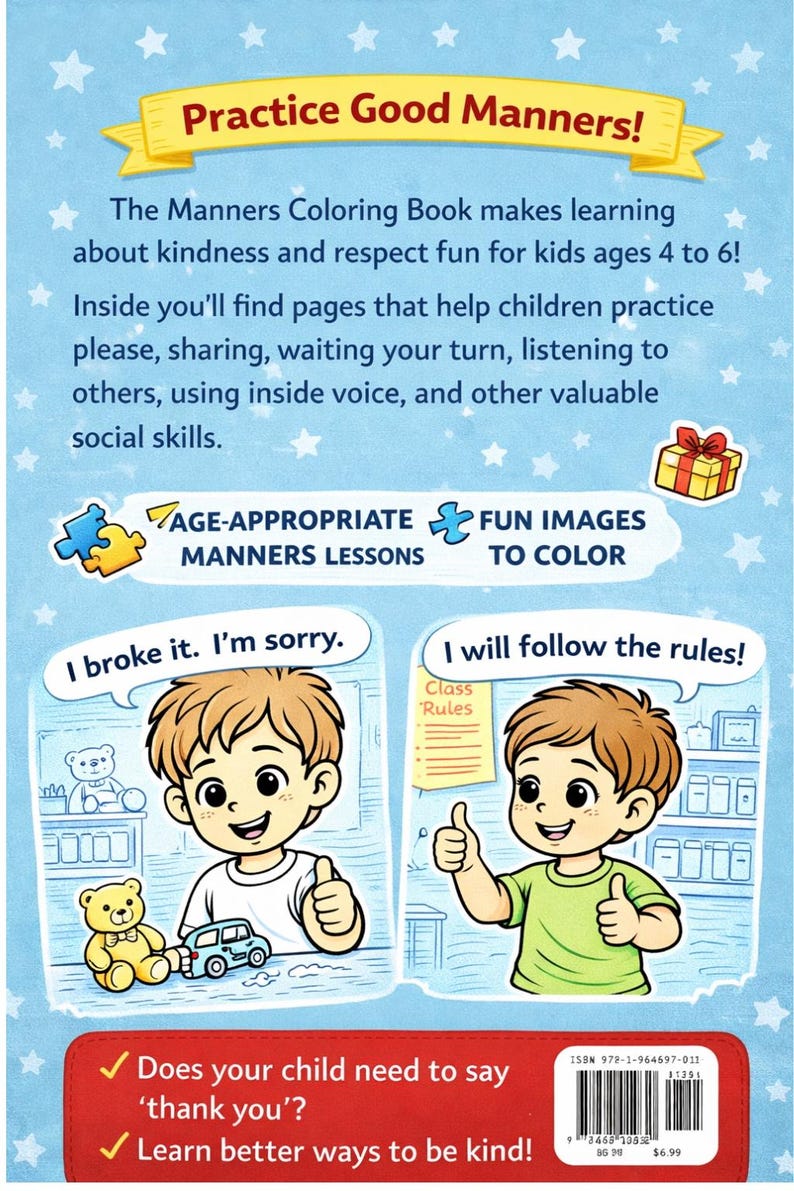 Manners Coloring Book for Kids Ages 4-6 | Social Skills Activity (PDF ...