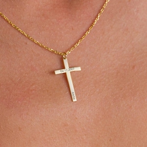 Personalized Gold Cross Necklace, Custom Cross With Name and Date, Gold ...