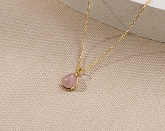 Luxury Rose Quartz Necklace, Sterling Silver Pendant, Genuine Gemstone Jewelry, Healing Crystal Necklace, Christmas Gift for Her