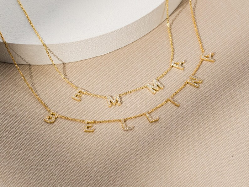 Custom Pavé Name Necklace, Cubic Zirconia Name Necklace, 14K Gold ...