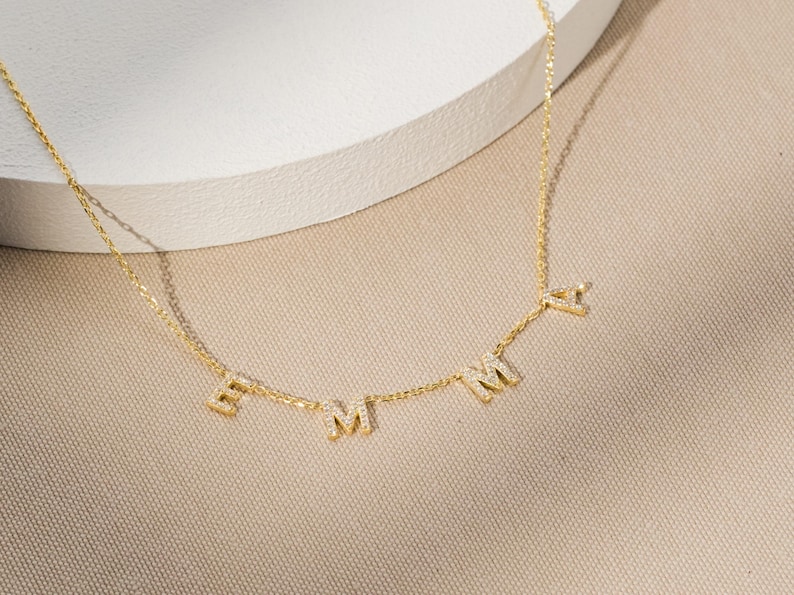Custom Pavé Name Necklace, Cubic Zirconia Name Necklace, 14K Gold ...