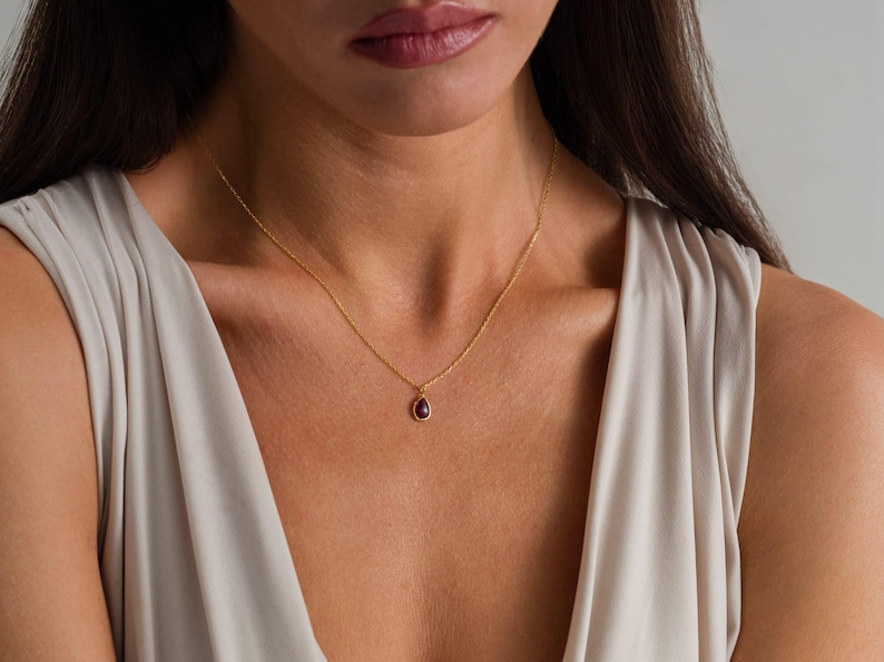 Handcrafted Natural Garnet Stone Necklace, Boho Chic Garnet Necklace, Healing Crystal Jewelry, Red Drop Garnet Necklace, Gift For Her image 10