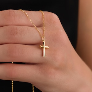 Baptism Cross Necklace, Cross Necklace, Pendant Cross Necklace, Religious Necklace for Women, Tiny Crucifix Gift, Christmas Gift,