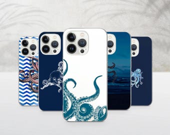 Funda de teléfono con diseño de pulpo y diseño submarino para iPhone 17Pro, 16, 15, 14, 13, 12, Samsung S25, S24, S23Fe, S22, A16, A26, A56, Pixel 10, 9Pro