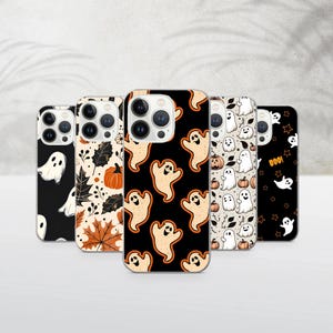 Halloween Phone Case Ghost Pumpkin Cover for iPhone 16, 16Pro, 15, 14, 13, 12, 11, Samsung S25, S24, S23, S22, A16, A56, A15, Pixel 9, 8A