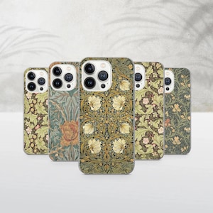 Funda vintage de William Morris para iPhone 16, 16Pro, 15, 14, 13, 12, 11, Samsung S25, S24, S23, S22, A16, A56, A15, Pixel 9, 8A