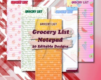 Editable Grocery List Notepad: Canva Template (Digital Download)