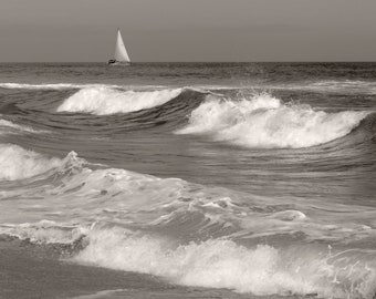 Sail Boat and Waves, Virginia Beach, Virginia: Photograph Various Sizes