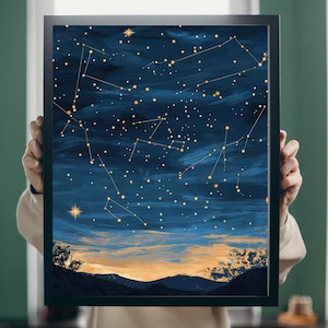 Nachthimmel Konstellationen Kunstdruck | Sternenhimmel Digital Download | Himmlische Wandkunst | Kosmische Dekoration für Sternengucker & Astronomie-Liebhaber