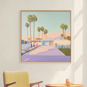 Palm Springs House Canvas Print | Mid-Century Modern Architecture | Desert Home Art for Living Room | Vibrant House Art | Digital Download