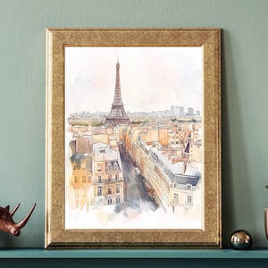 Paris Watercolor Digital Print | Eiffel Tower Skyline Printable Wall Art | Romantic Parisian Decor for Home or Office | France, Wanderlust