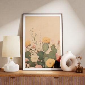 Desert Cactus Floral Wall Art - Southwestern Botanical Print, Vintage Wildflower Digital Artwork, Boho Western Home Decor, Arizona, Gift For