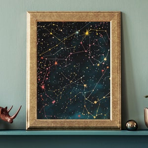 Bunte Sternbilder Digitale Wandkunst | Sternenhimmel Print | Himmlischer Nachthimmel Dekor | Kosmisches Astronomie-Poster für Sternengucker, Nachthimmel