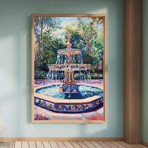 Fountain Wall Art Digital Download | Vibrant Outdoor Scene Printable | Mediterranean-Inspired Artwork for Home, Office, or Patio Decor