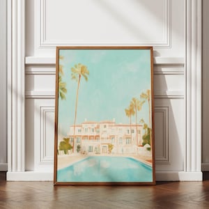 Mediterranean Villa Pool Print: Luxury Palm Beach Art (Digital Download)
