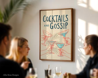 Cocktails and Gossip Print: Retro Pop Art Bar Cart Decor (Digital Download)