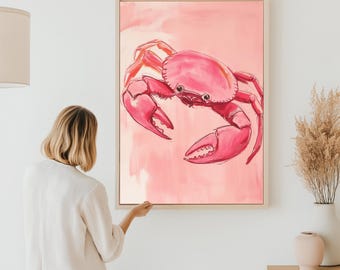 Pink Crab Art Print: Pastel Coastal Decor (Digital Download)