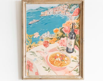 Amalfi Coast Print: Italian Riviera Dining Scene (Digital Download)