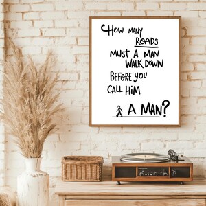 Bob Dylan Blowin' in the Wind Lyrics: Handwritten Wall Art (digital