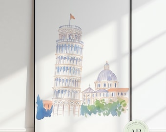 Leaning Tower of Pisa Watercolor Print: Italy Travel Art (Digital Download)