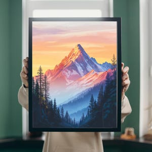 Sunset Mountain Wall Art Digital Download | Vibrant Landscape Printable | Nature-Inspired Artwork for Home or Office Decor, Colorado, Aspen