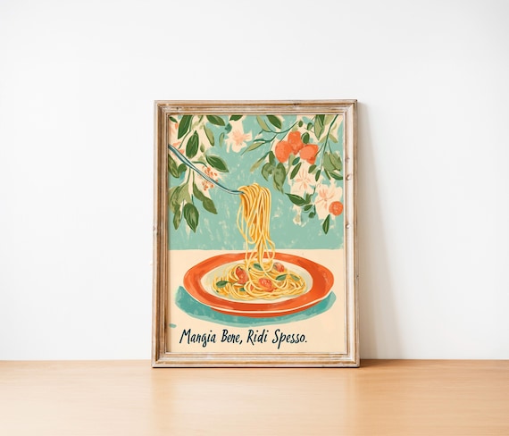 Mangia Bene Ridi Spesso Print: Italian Kitchen Pasta Art (digital