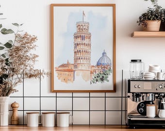 Watercolor Leaning Tower of Pisa Print: Italy Travel Art (Digital Download)