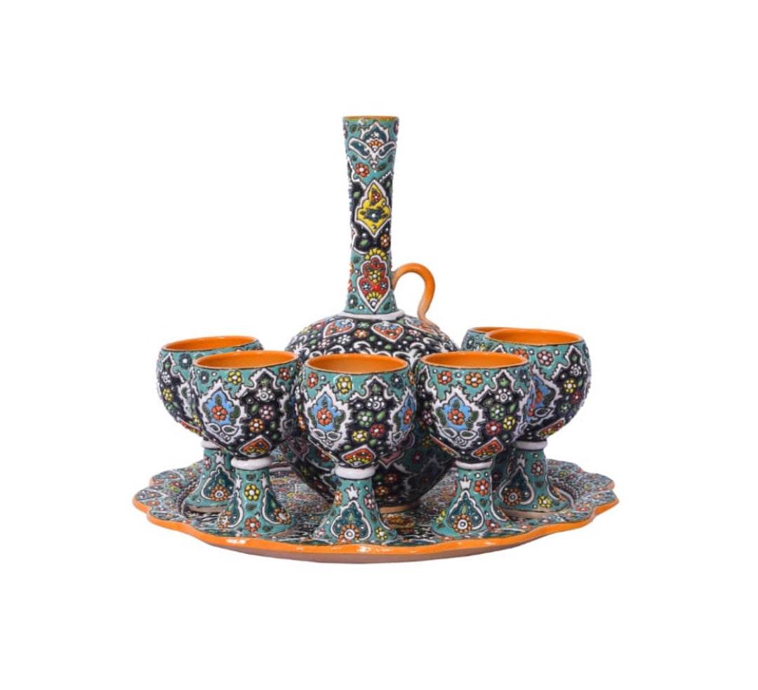 Handcrafted Ceramic Drinkware Set - Decorative Pitcher With 6 Matching ...