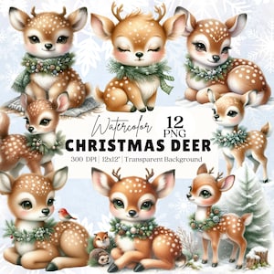 Christmas Deer Clipart, Cute Deer, Christmas Reindeer, Fawn, Christmas Clipart, Cute Winter Decor, Christmas Sublimation, Paper Craft