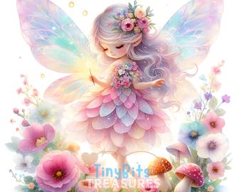 Clipart de jardín de hadas de primavera, encantadores gráficos de hadas de primavera, decoración de hadas, 15 JPG fondo blanco, decoración de primavera, descarga digital instantánea