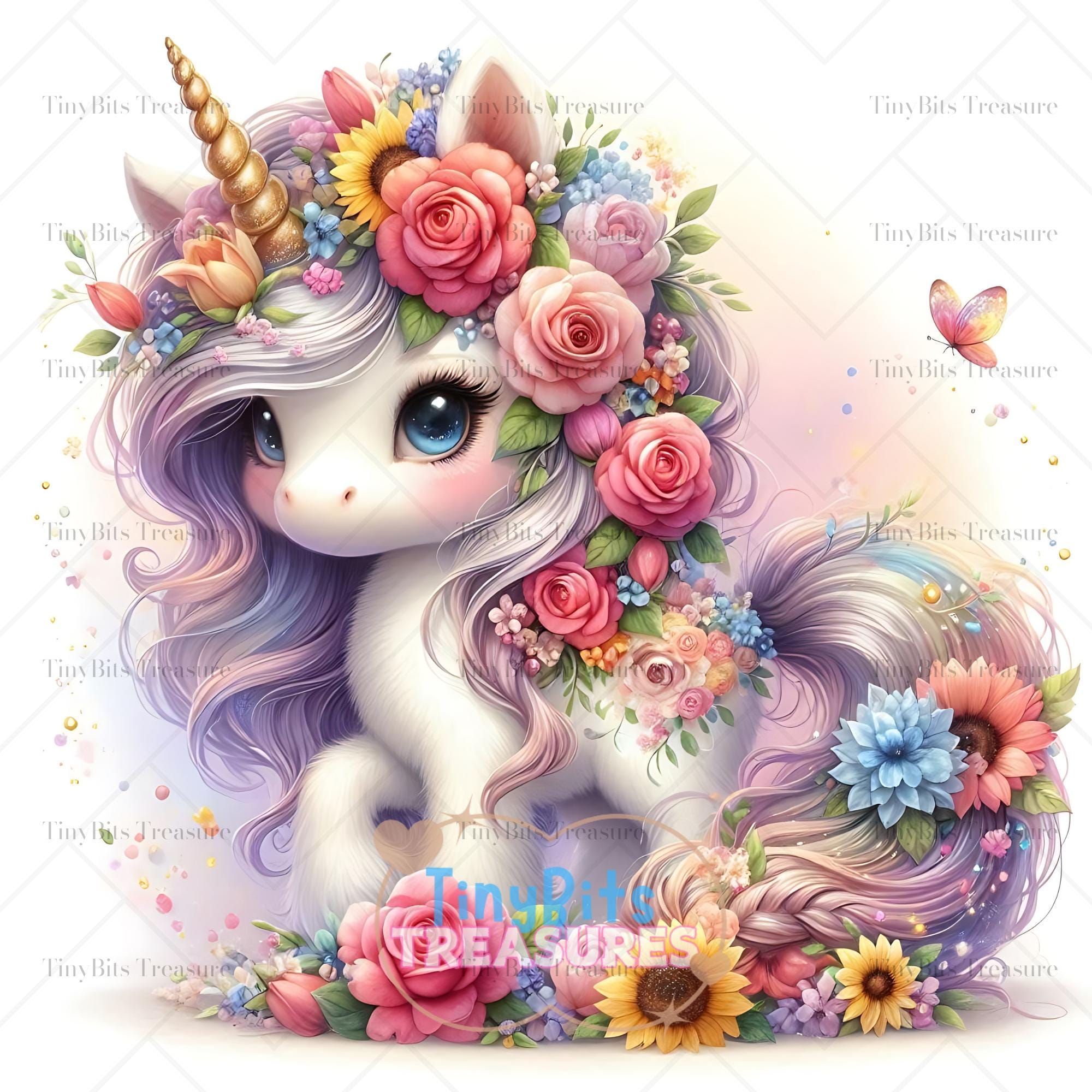 Floral Spring Unicorn Clipart, 15 JPG Watercolor Baby Unicorn, Fantasy ...