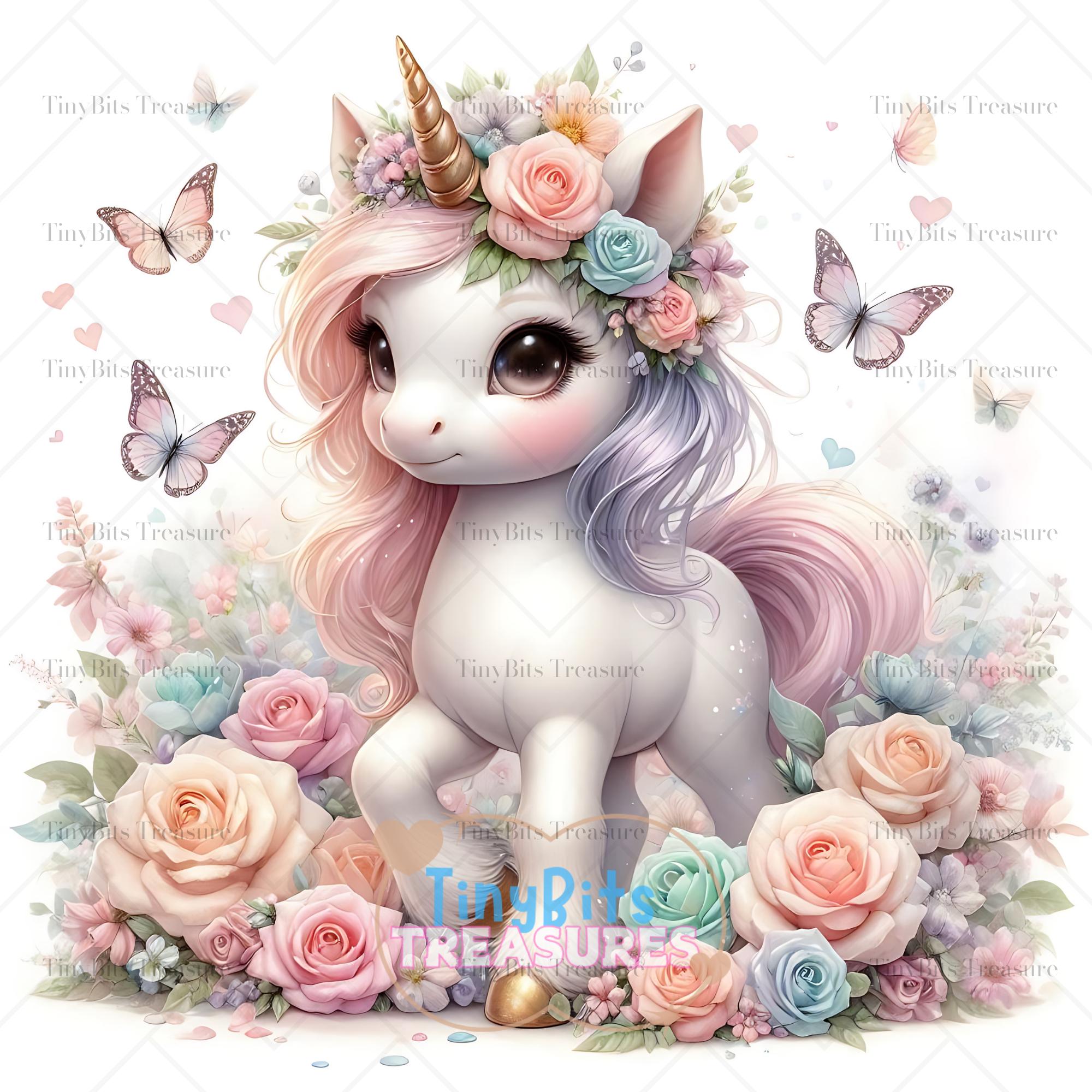 Spring Flower Unicorn Clipart, Watercolor Baby Unicorn, Unicorn Nursery ...