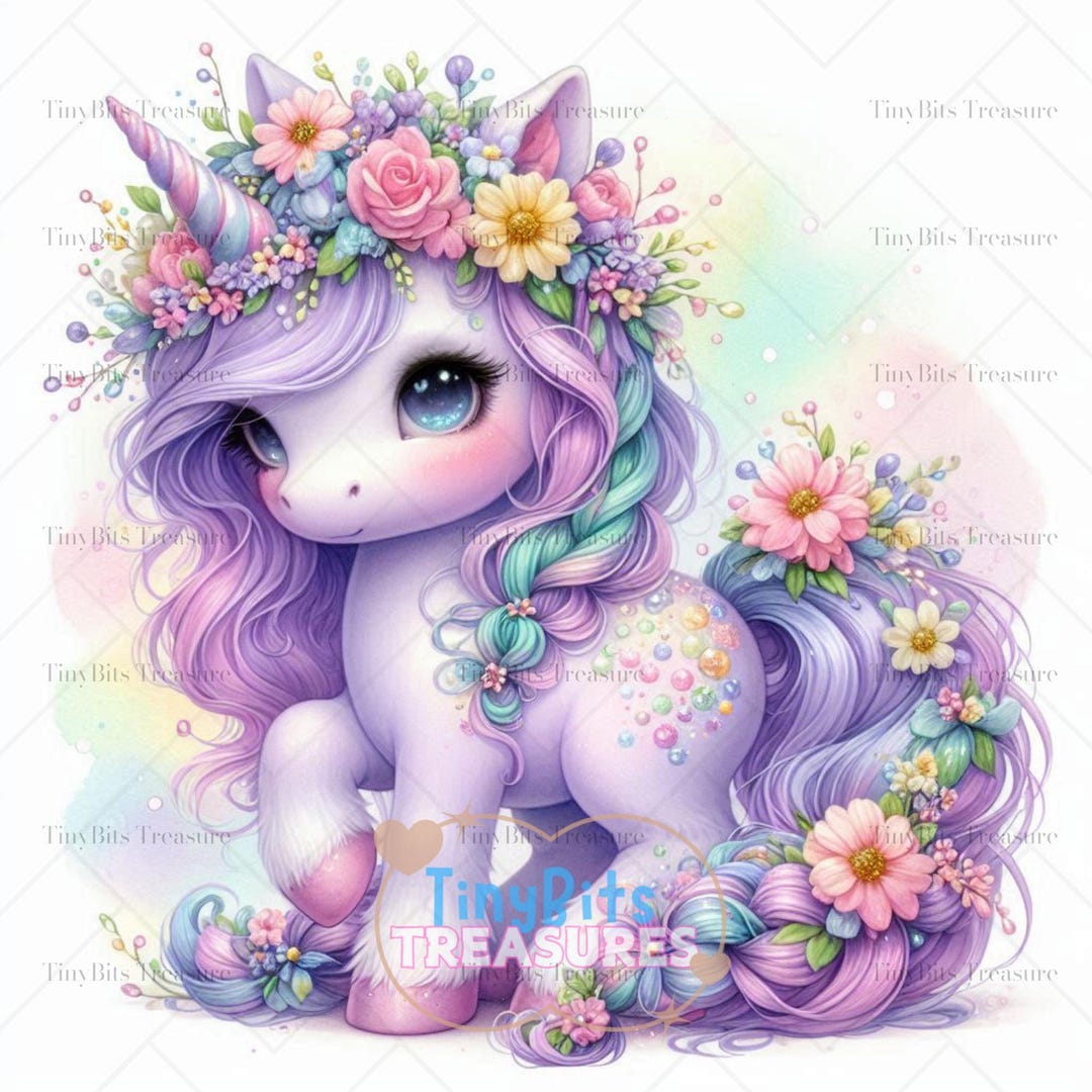 Spring Floral Unicorn Clipart, Watercolor Baby Unicorn, Unicorn Flowers ...