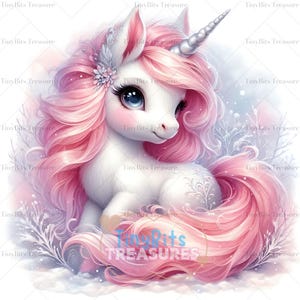 Pink Winter Unicorn Clipart, 15 JPG Christmas Baby Unicorn, Cute Unicorn, Christmas Clipart, Christmas Decor, Winter Holiday, Pink Christmas