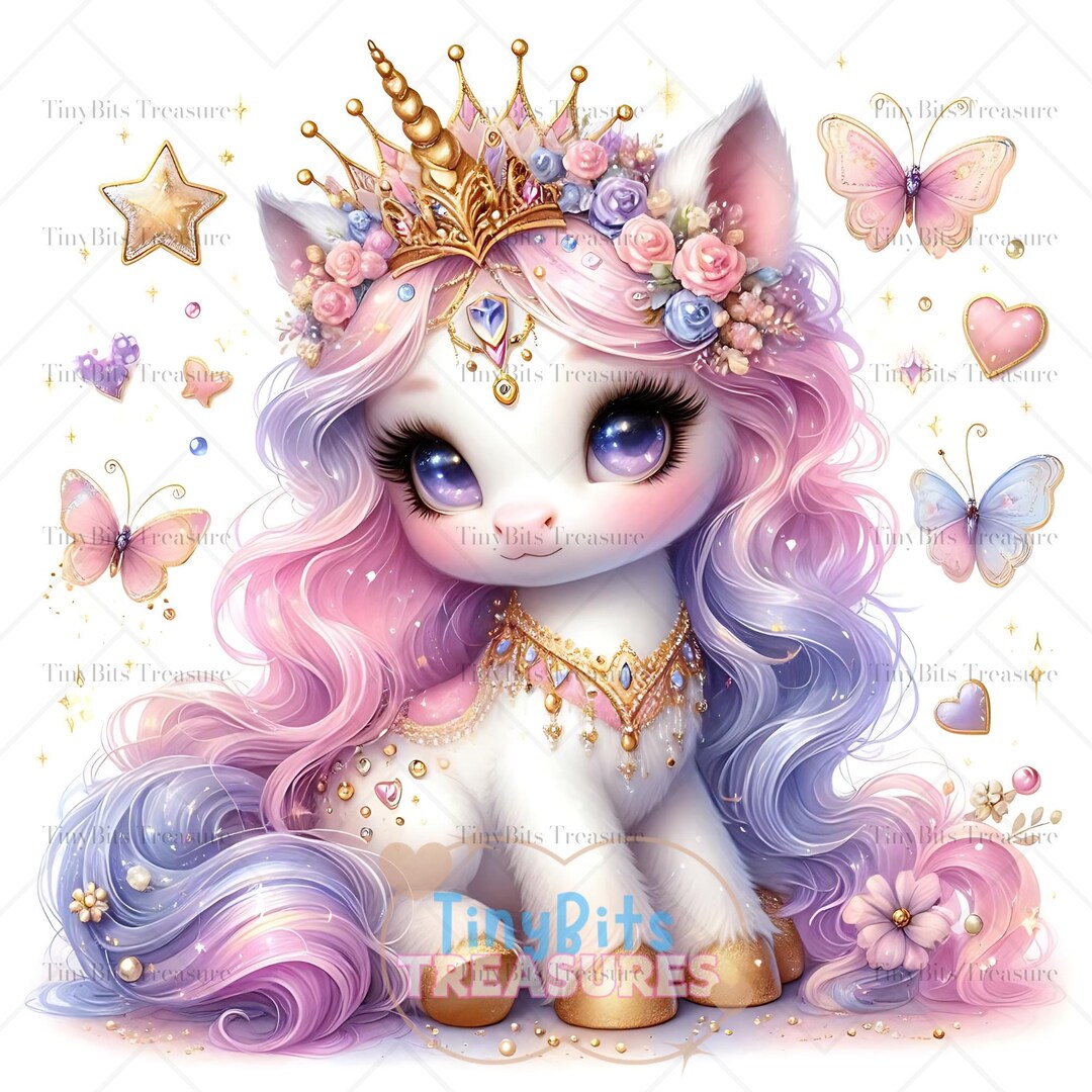 Sweet Princess Unicorn Clipart, 15 JPG Cute Baby Unicorn, Magical ...