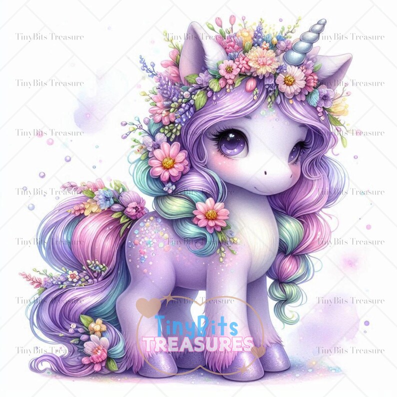Spring Floral Unicorn Clipart, Watercolor Baby Unicorn, Unicorn Flowers ...