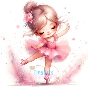 Baby Girl Ballerina Clipart, Watercolor Pink Ballerina Girl JPG, White Background, Junk Journal, DIY Crafts, Nursery Decor, Party Decor
