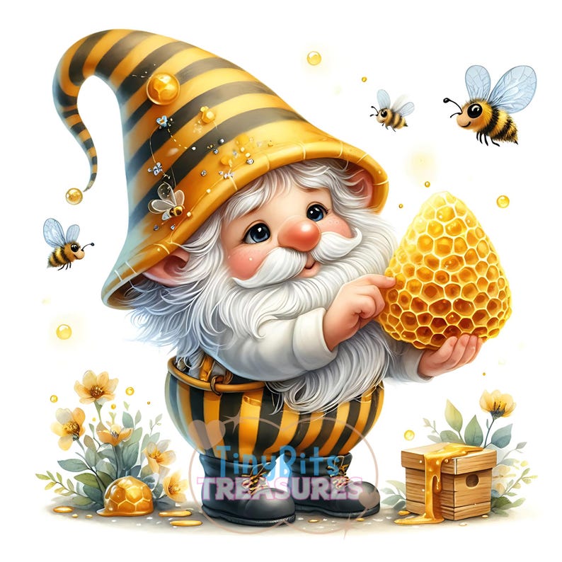 Honey Bee Garden Gnome Clipart, Whimsical Spring Decor (JPG File) - Etsy