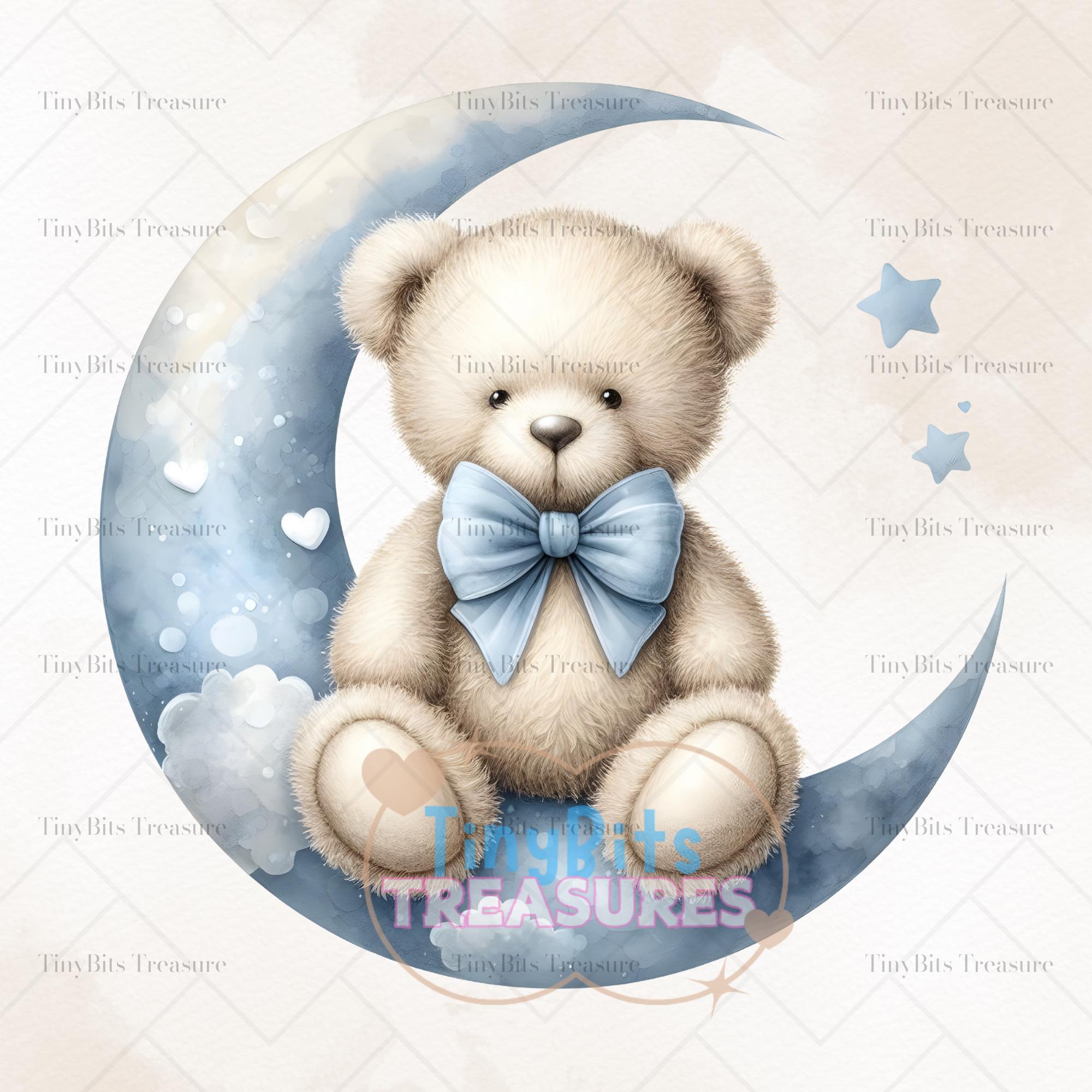 Watercolor Teddy Bear Clipart, 12 PNG Blue Baby Bear, Nursery Boy Decor ...