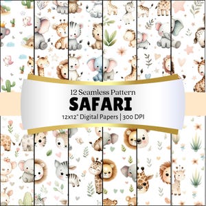 Safari Baby Shower Digital Paper Seamless Pattern, Nursery Decor, Kids Pattern, Scrapbook Diy Crafts