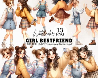 Mädchen Bester Freund Clipart, 13 PNG süßes Mädchen, Mädchen Besties, Freunde Clipart, Freundschaft Clipart, Scrapbooking, Junk Journal, Papercrafts