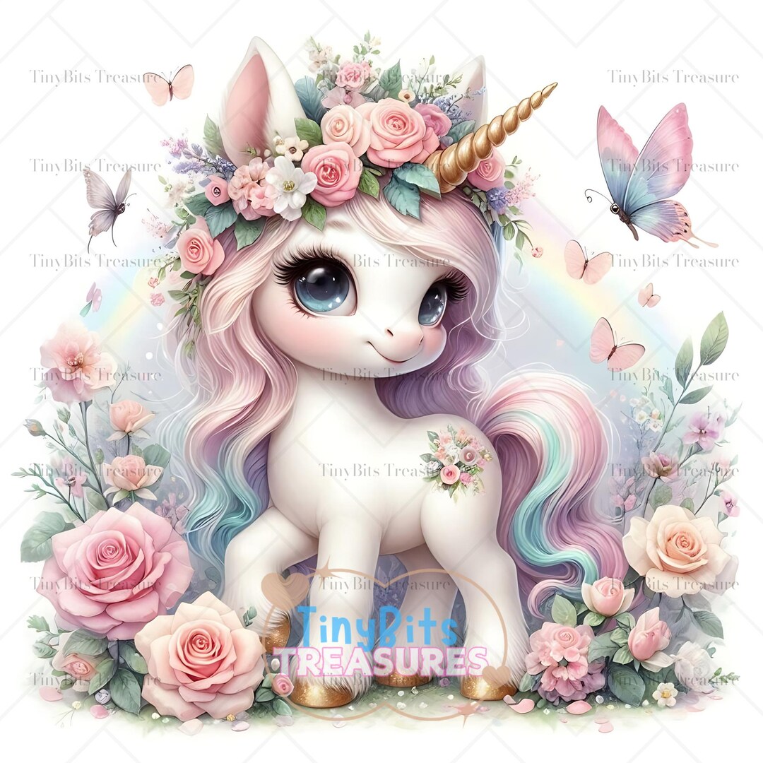 Spring Flower Unicorn Clipart, Watercolor Baby Unicorn, Unicorn Nursery ...