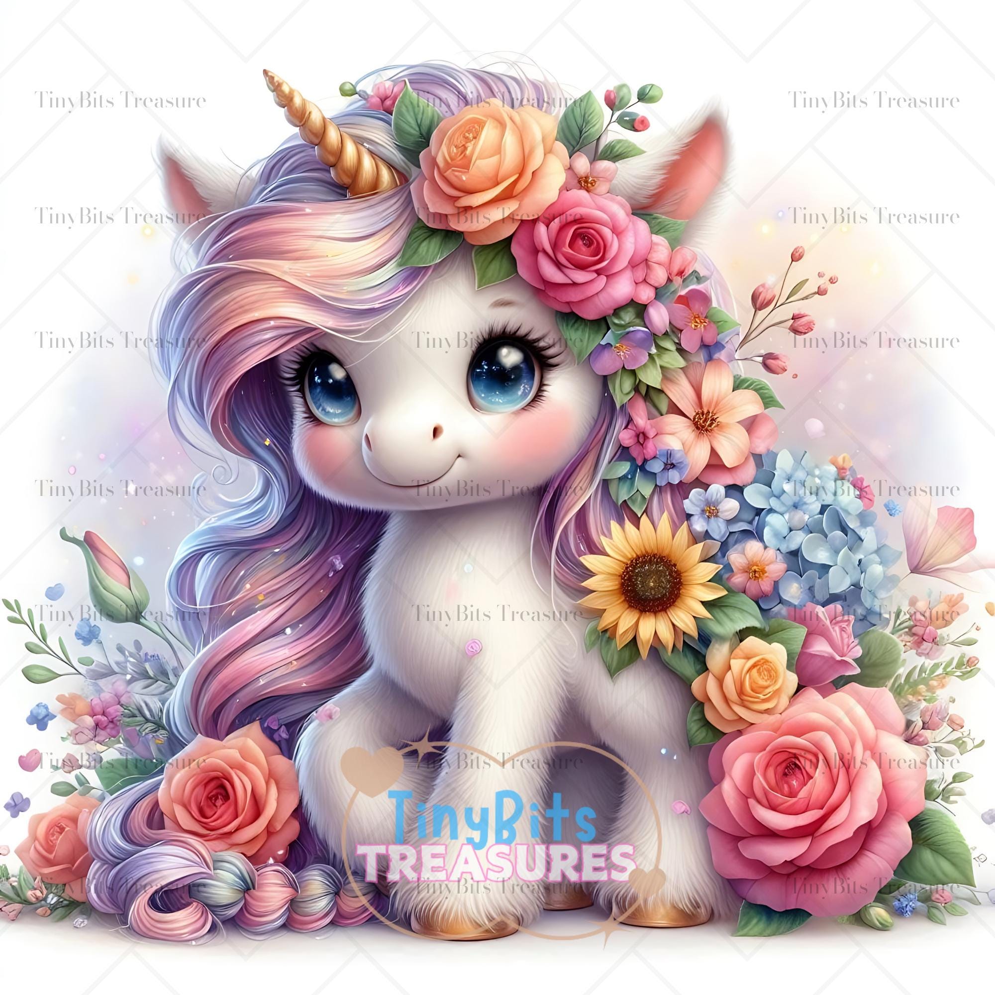 Floral Spring Unicorn Clipart, 15 JPG Watercolor Baby Unicorn, Fantasy ...