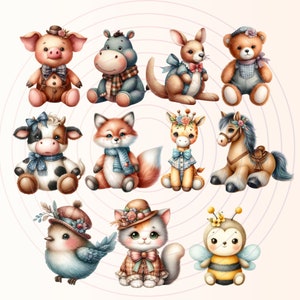 Watercolor Vintage Plush Animals Clipart Bundle, Baby Animals, Nursery ...