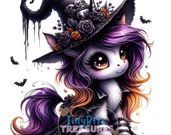 Halloween Gothic Unicorn Clipart, Spooky Cute Unicorn, Halloween Clipart, 15JPG White Background, Gothic Decor, Halloween Decor